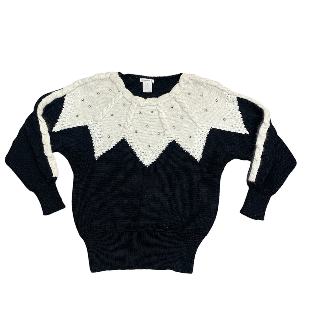 Susanne d Vintage 80s Angora Blend Cream Black Sweater Size Medium
